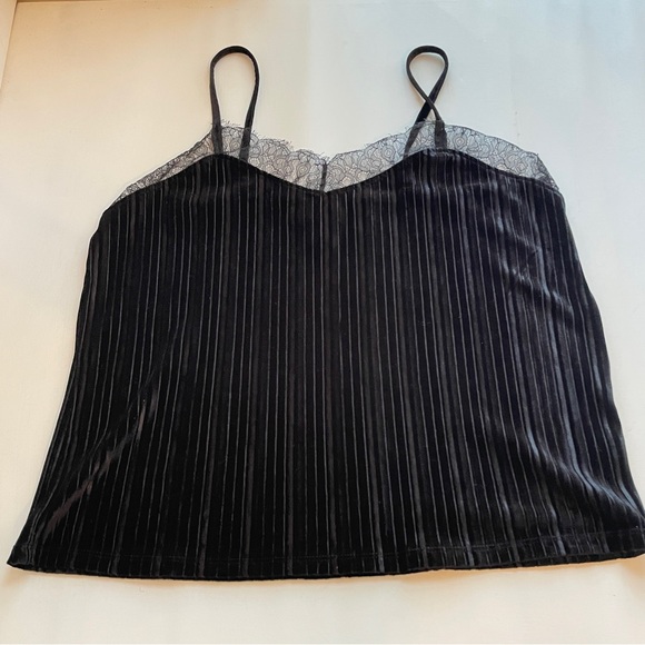 Andrea Jovine Tops - Andrea Jovine Velvet Lace Trim Cami Tank Top Women L Pleated Fairy Grunge Y2K